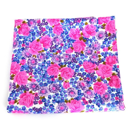 Polyester Fabric Pink Roses Forget-Me-Nots 1990s 2 Yards - Picture 1 of 6